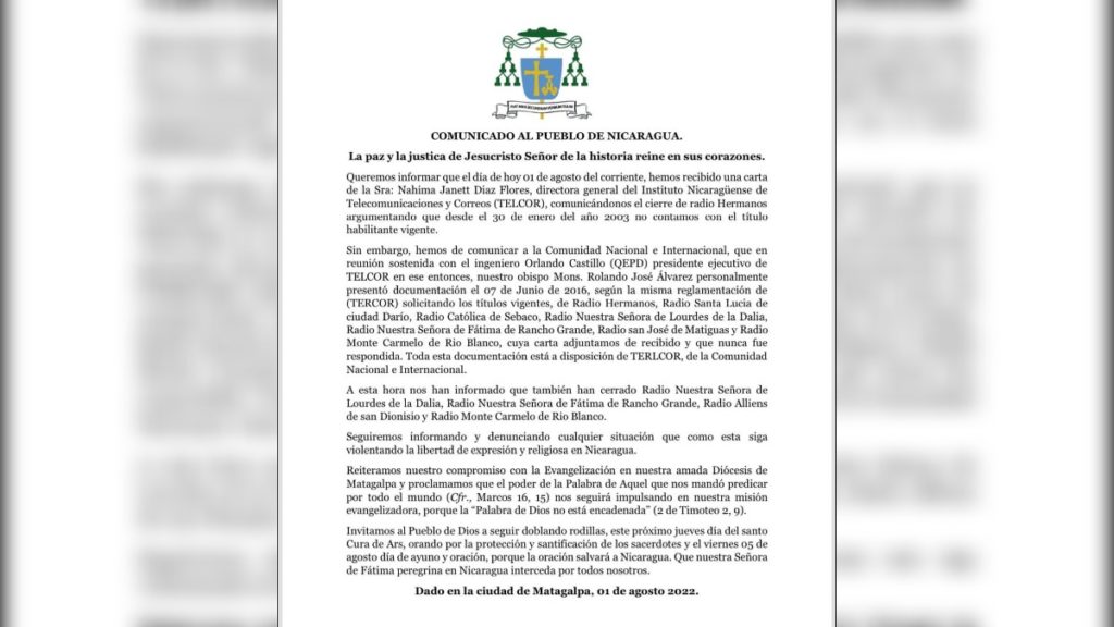 Nicaragua sacan del aire 5 radios católicas en un día Literal
